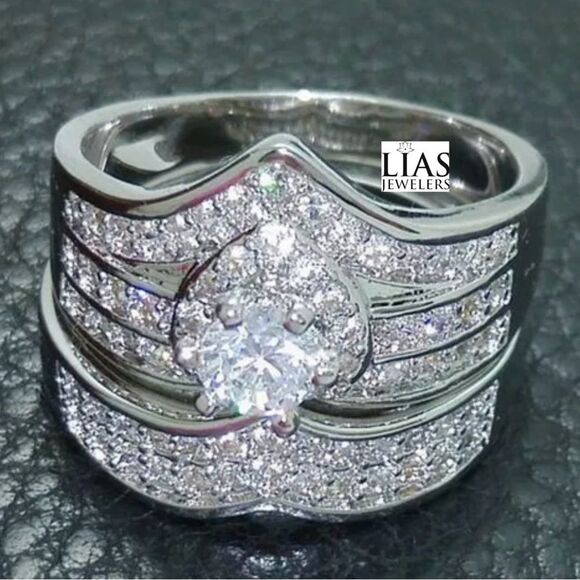 2Ct Round Moissanite Bridal Set Under Halo Cathedral Wedding  New 18k white gold wedding ring set